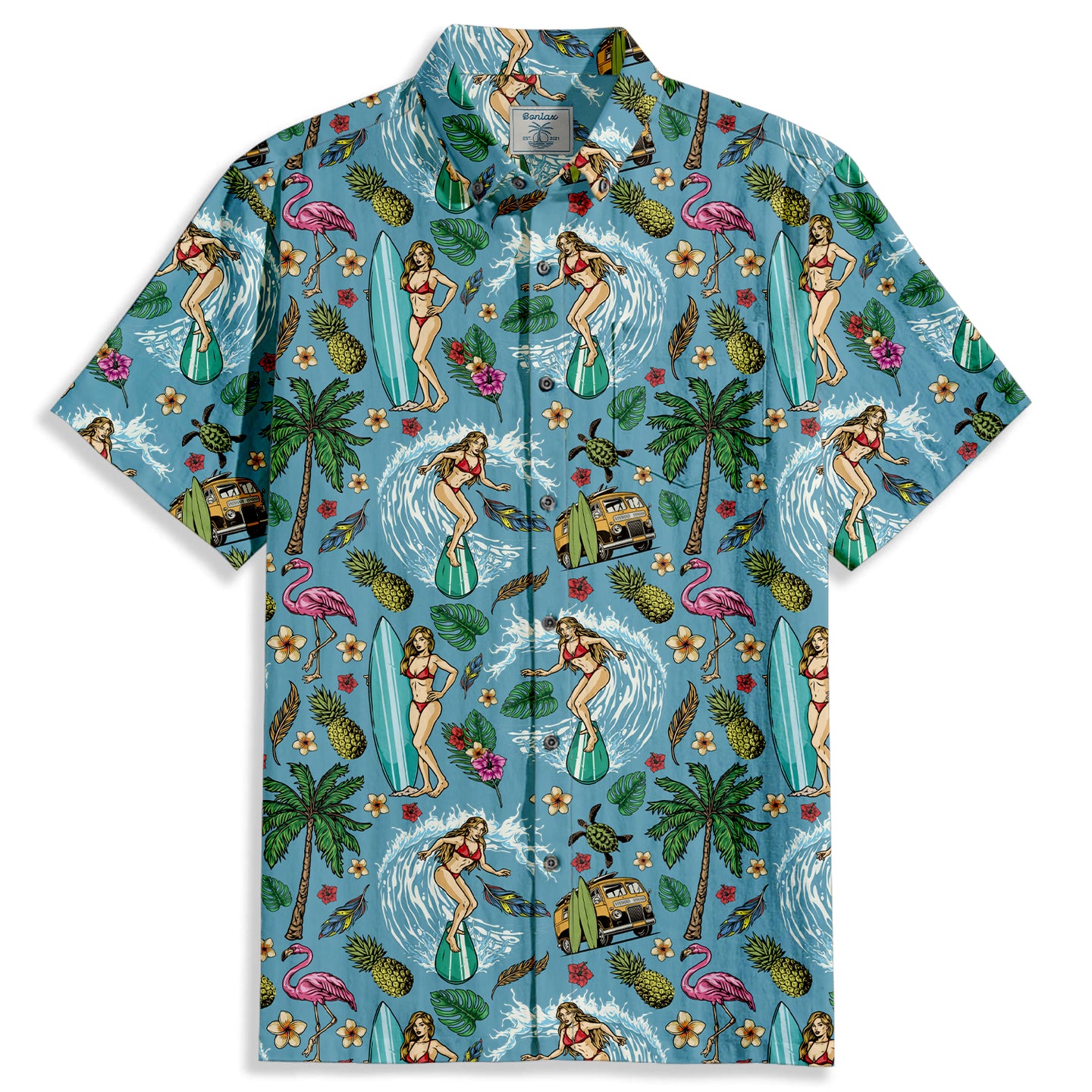 Sea Surf Bus Print Short Sleeve Shirt - Bonlax