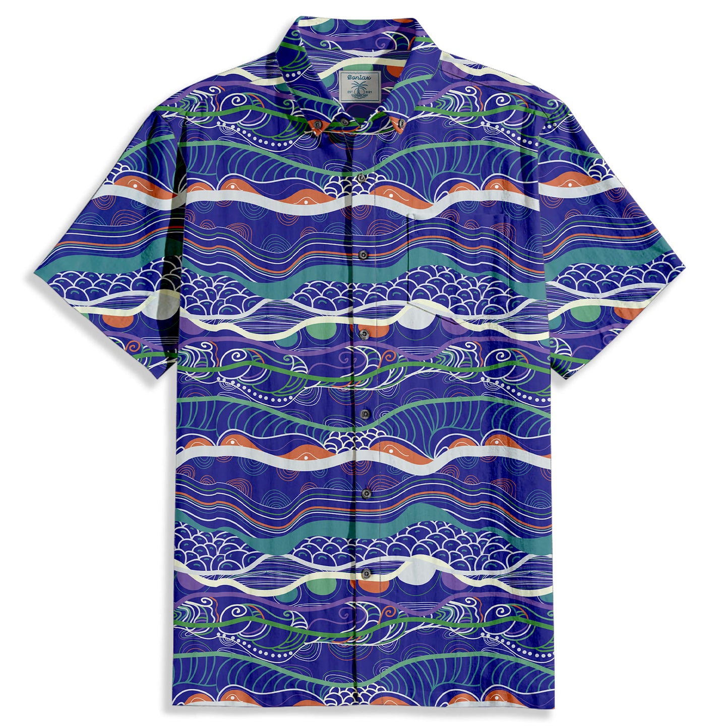 Wave Geometry Print Short Sleeve Shirt - Bonlax