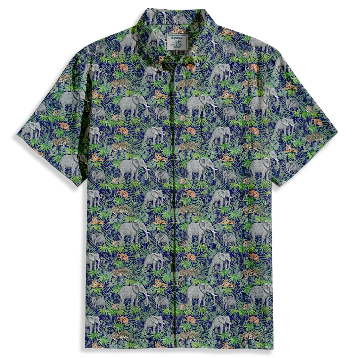 Elephant Jungle Print Short Sleeve Shirt - Bonlax