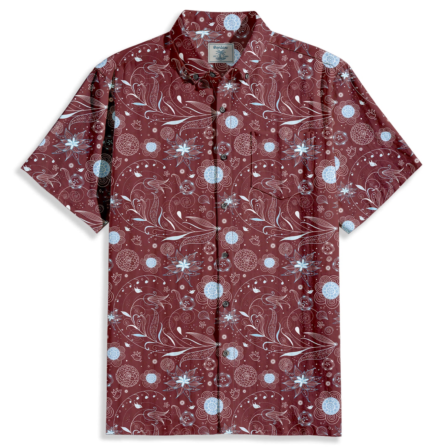 Flower & Bird Spots Print Short Sleeve Shirt - Bonlax