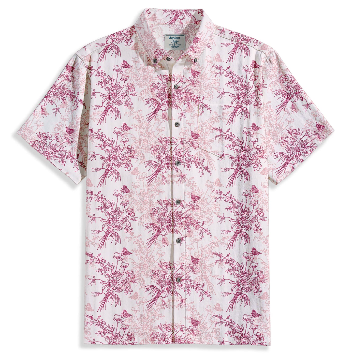 Butterflies & Flowers Print Short Sleeve Shirt - Bonlax