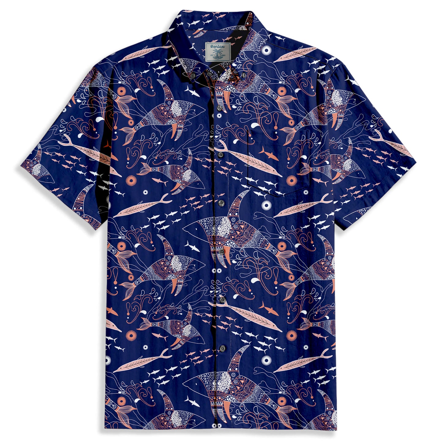 Ocean Shark Print Short Sleeve Shirt - Bonlax