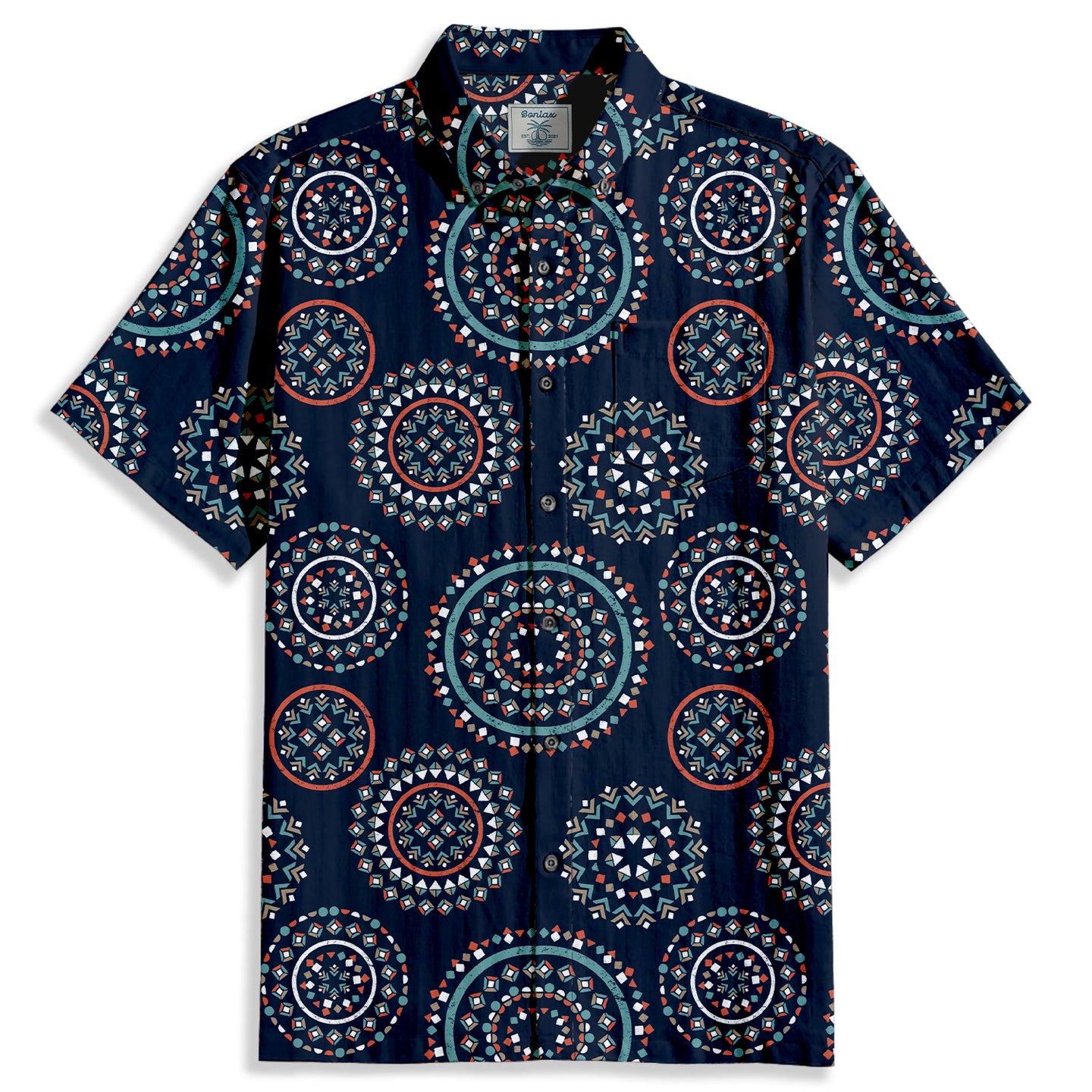 Ethnic Style Rhombus Print Short Sleeve Shirt - Bonlax