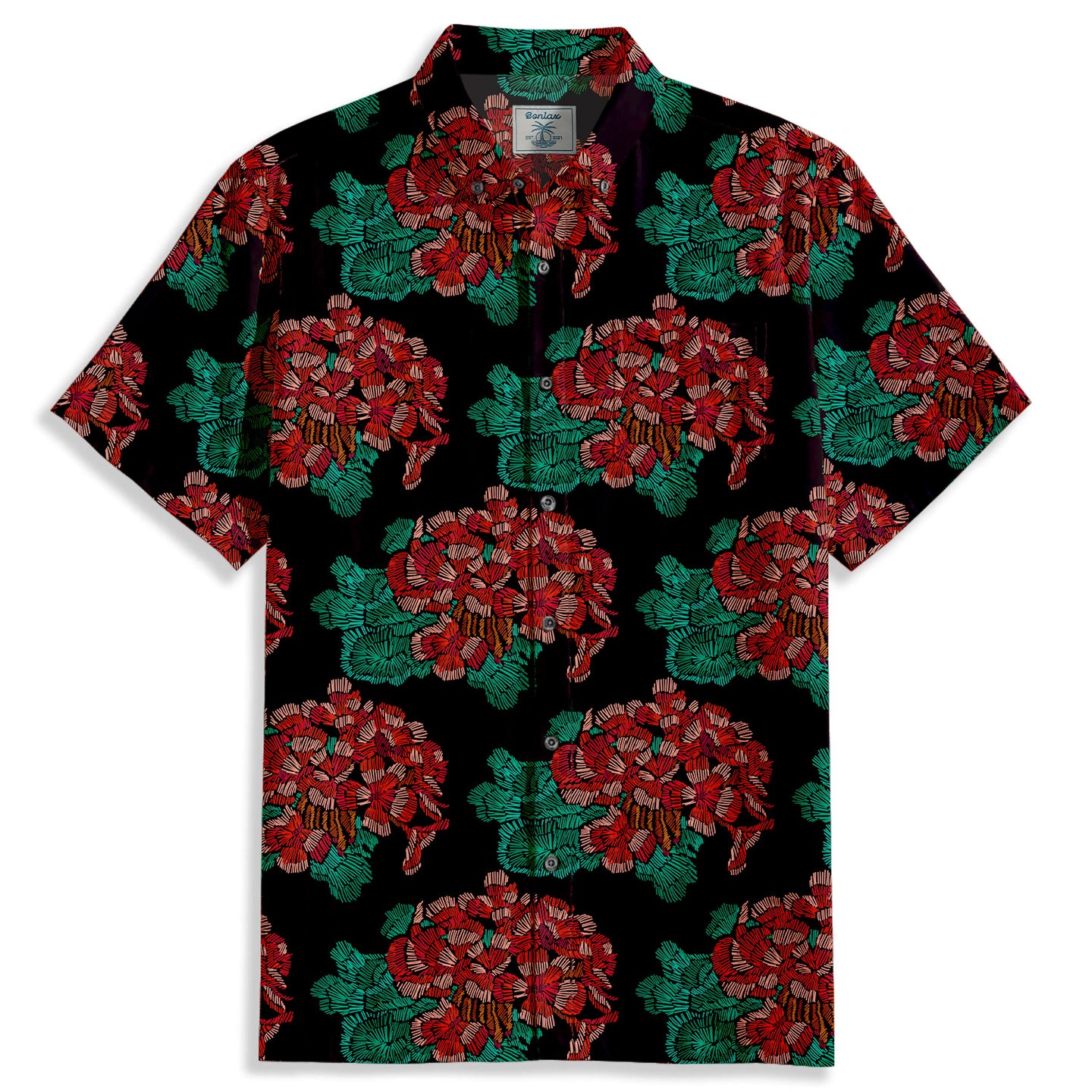 Lmitation Embroidery Lines Print Short Sleeve Shirt - Bonlax【Not Embroidery】