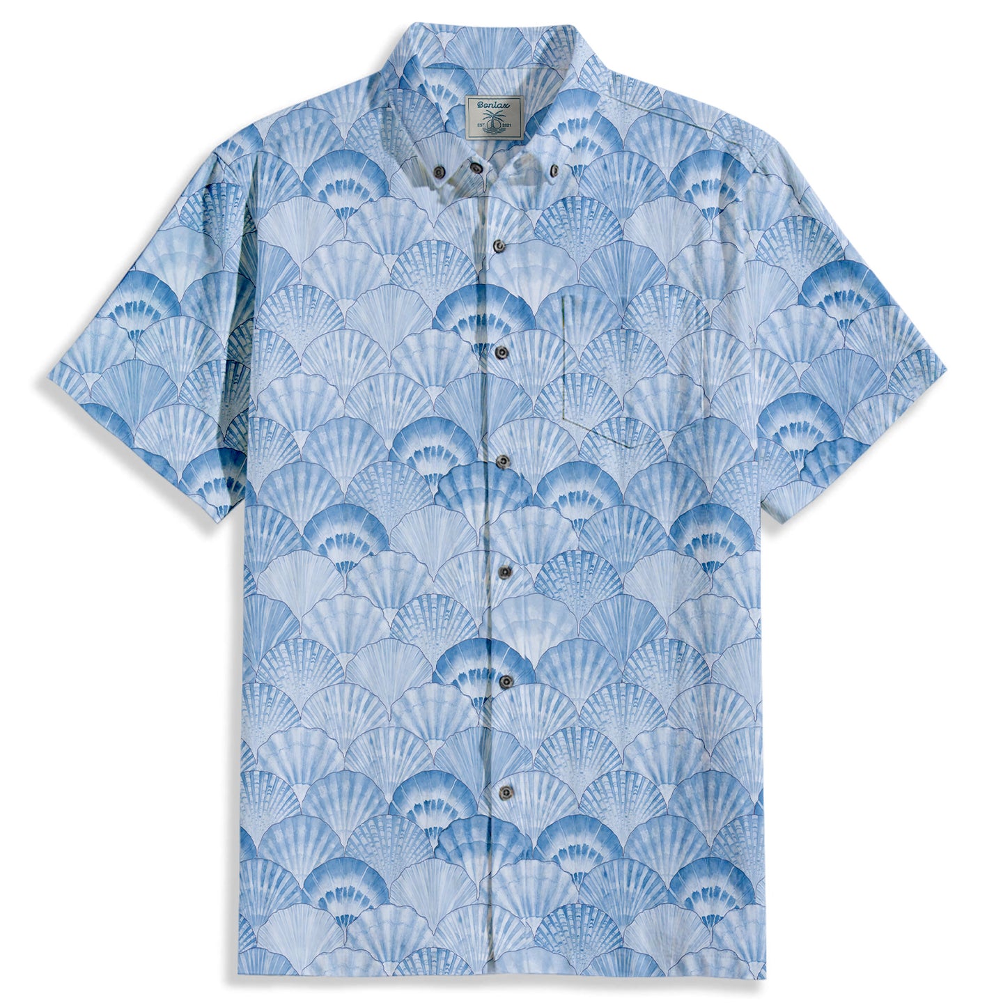 Watercolor Seashells Print Short Sleeve Shirt - Bonlax