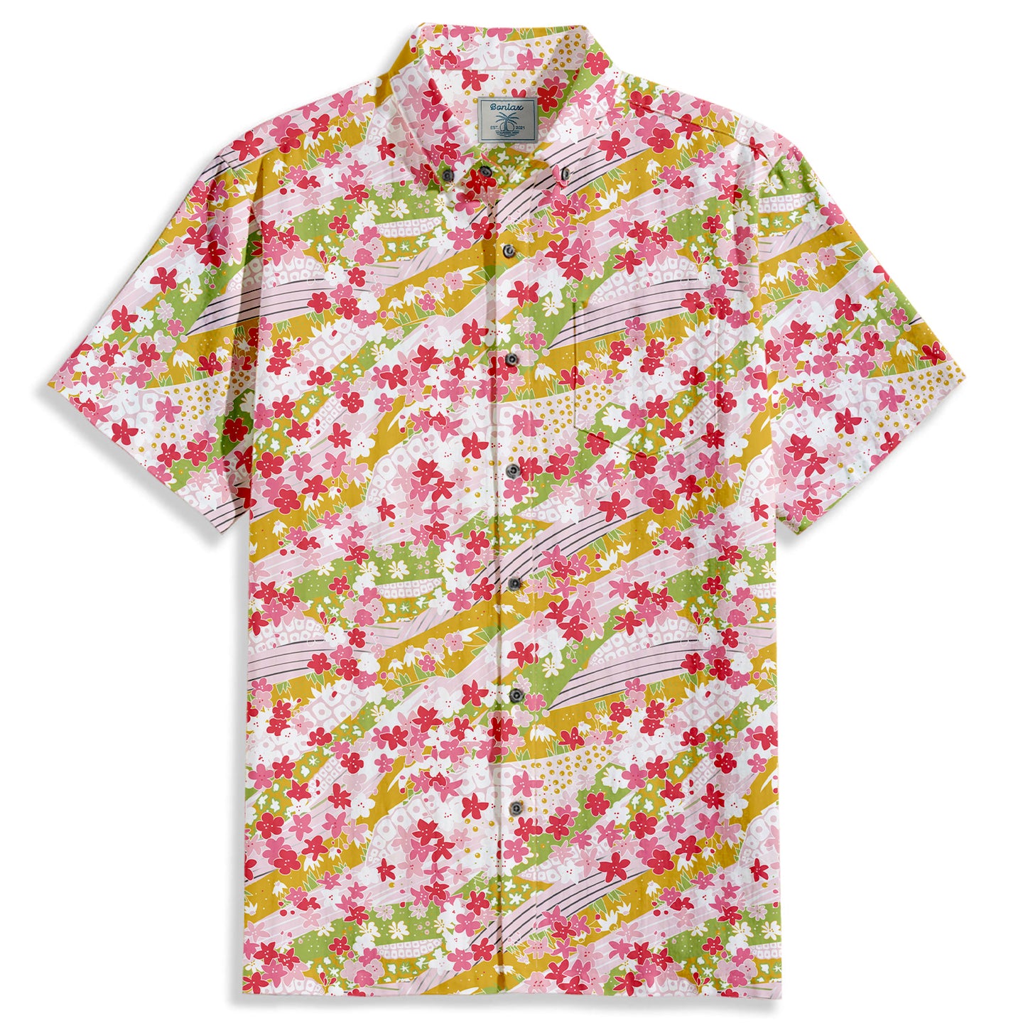 Floral Stripes Short Sleeve Shirt - Bonlax