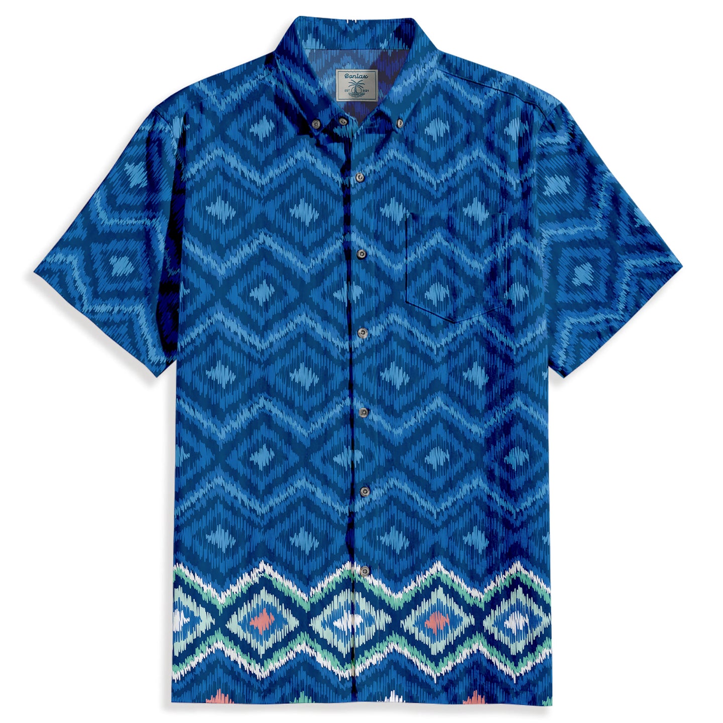 Ethnic Style Diamond Print Short Sleeve Shirt - Bonlax