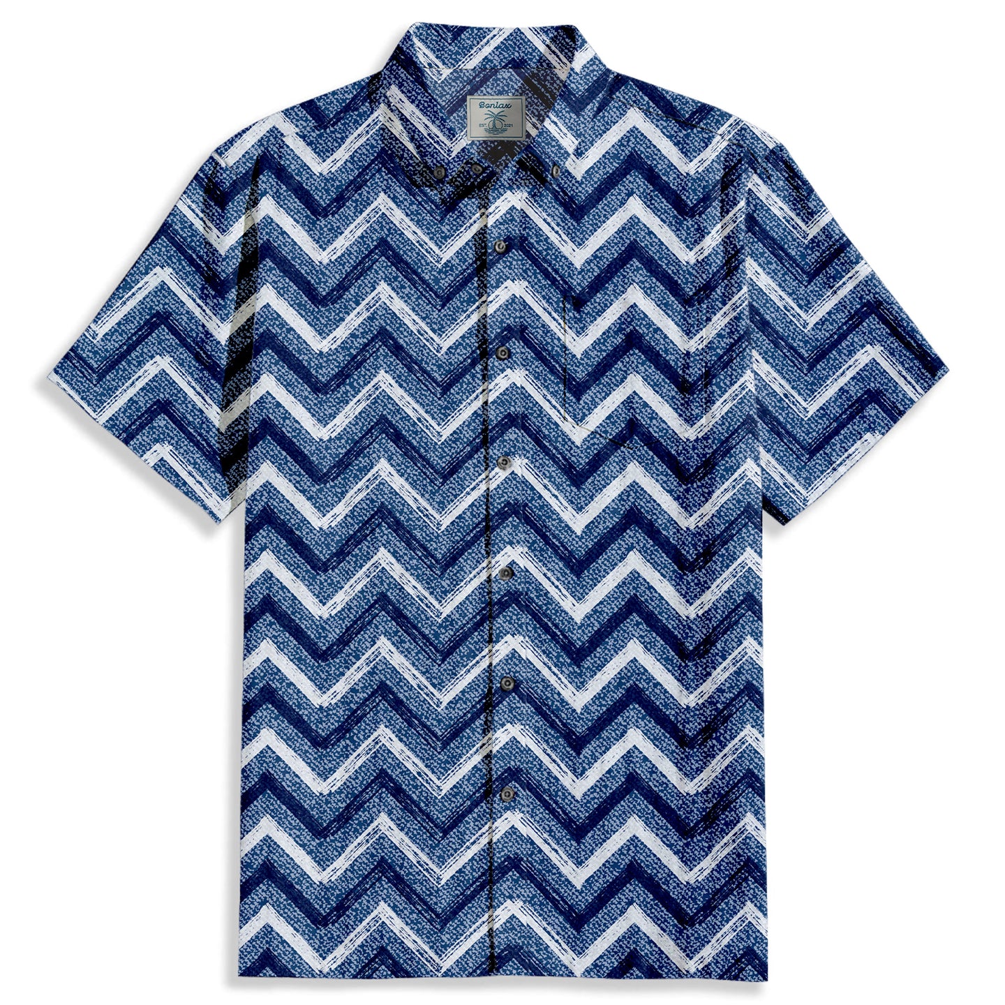 W-shaped Mottled Print Short Sleeve Shirt - Bonlax