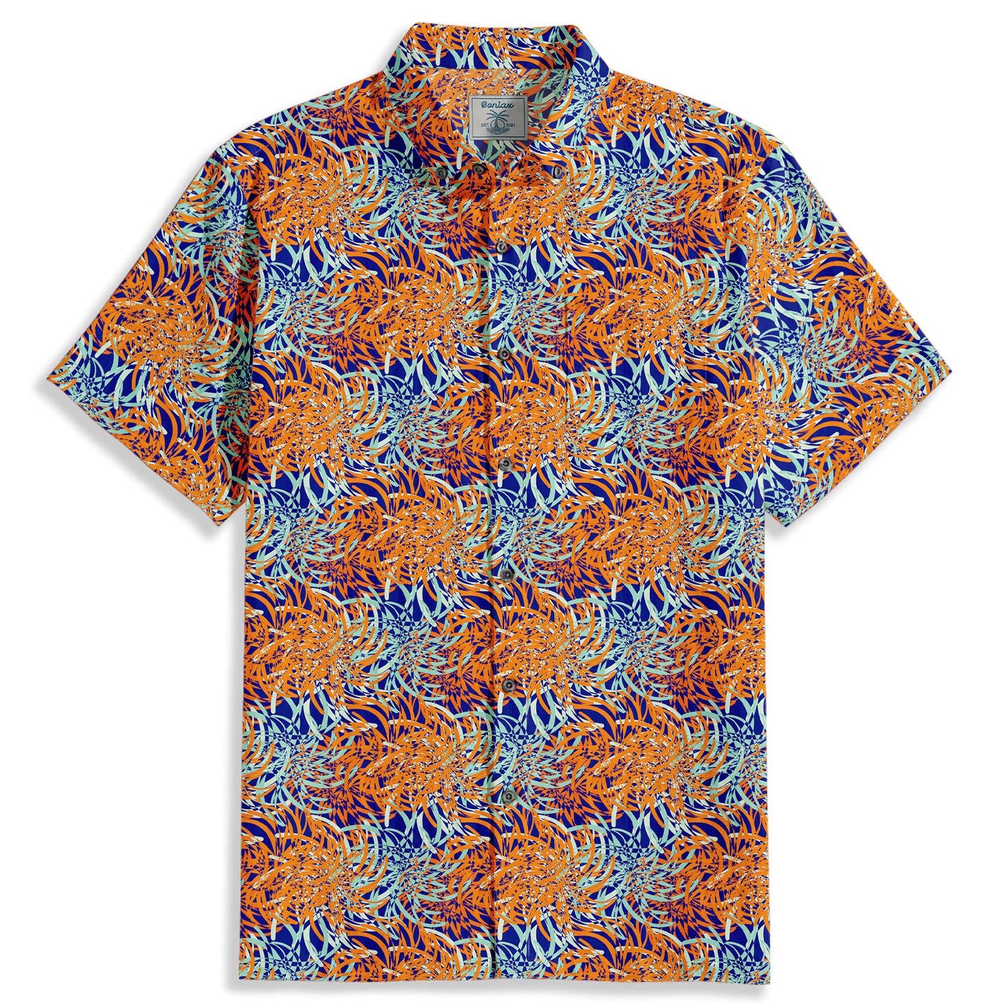 Tropical Leaf Print Short Sleeve Shirt - Bonlax