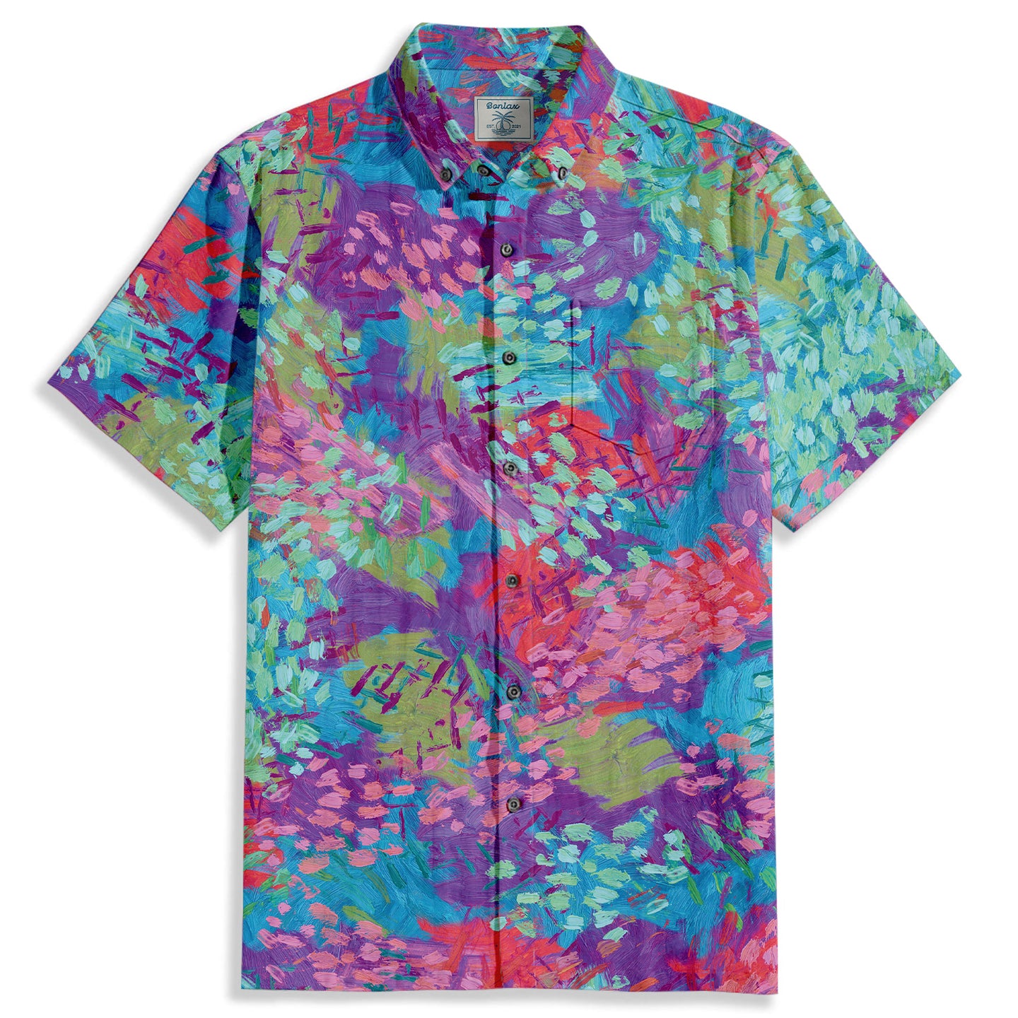 Oil Painting Style Print Short Sleeve Shirt - Bonlax