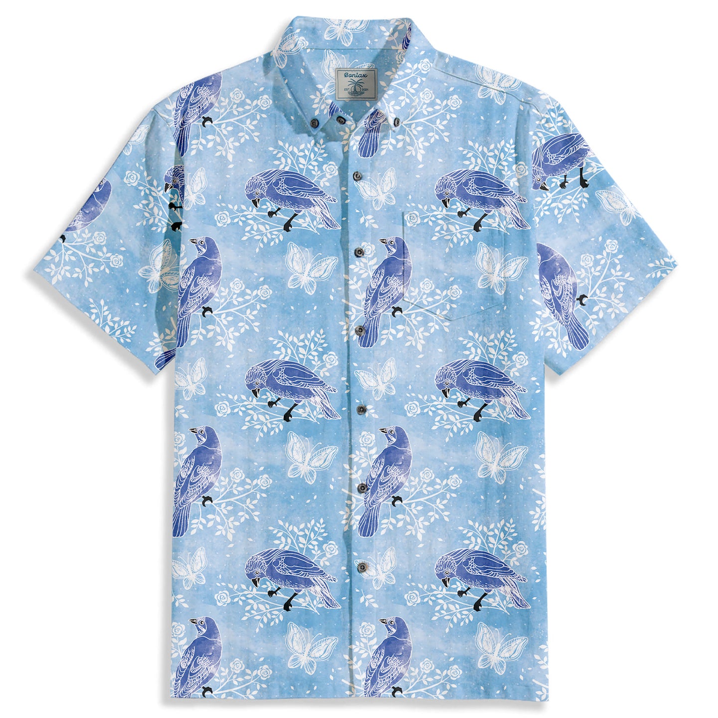 Bird Butterfly Watercolor Short Sleeve Shirt - Bonlax