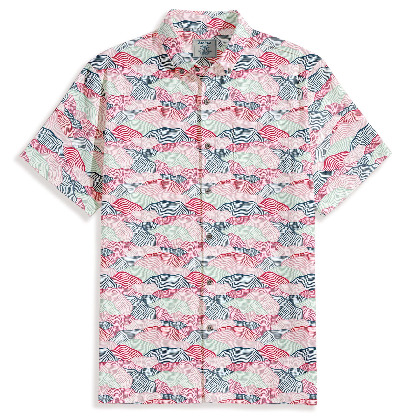 Hill-shaped Overlapping Continuous Print Short Sleeve Shirt - Bonlax