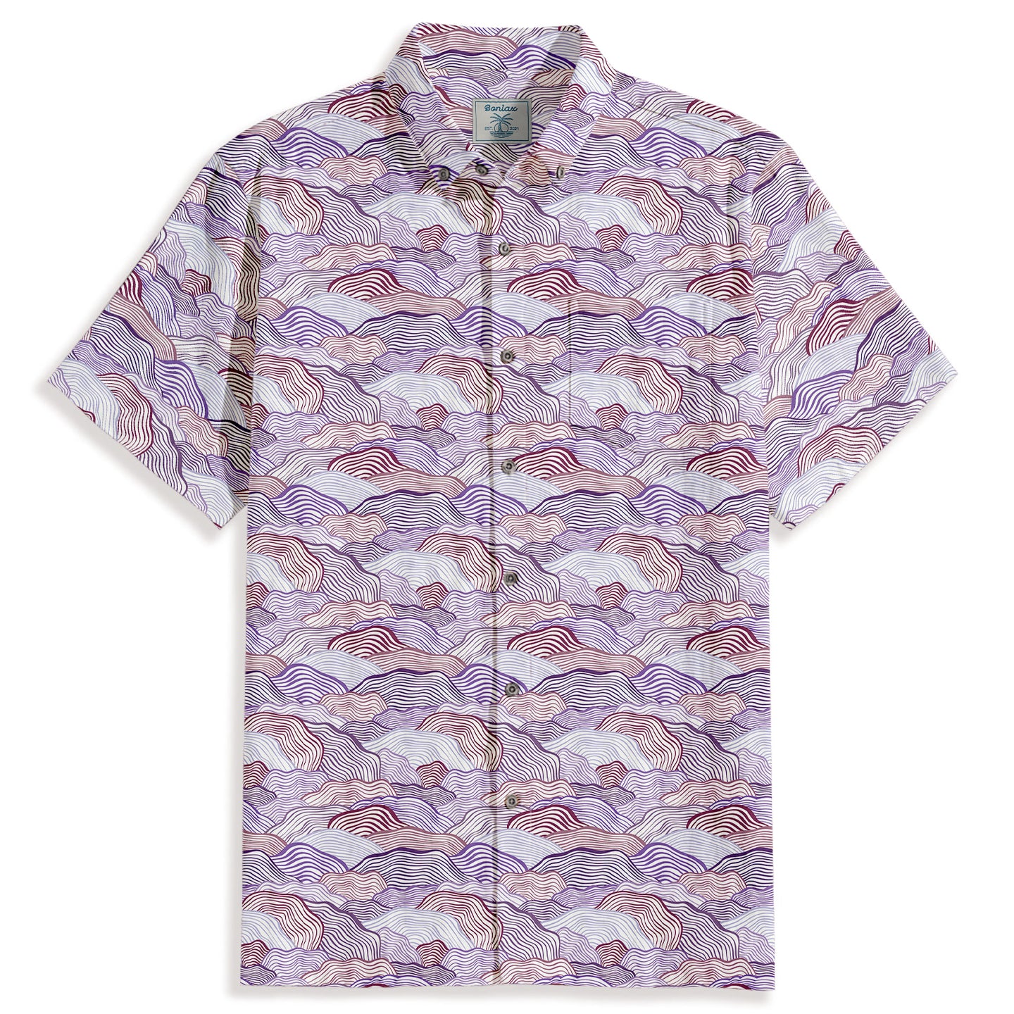 Overlapping Peak-like Lines Print Short Sleeve Shirt - Bonlax