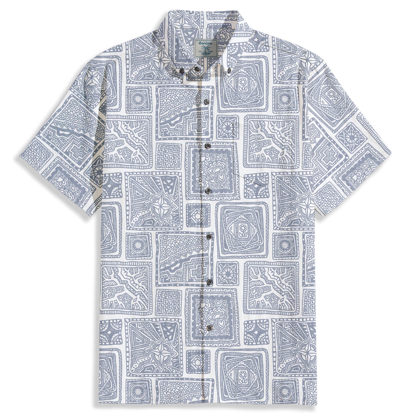 Hand Drawn Square Doodle Print Short Sleeve Shirt - Bonlax