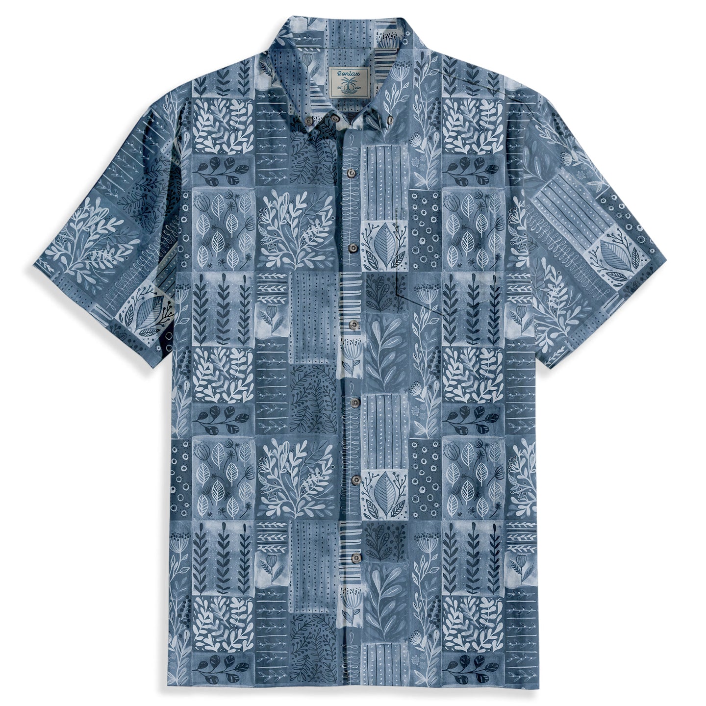 Flower & Grass Geometric Puzzle Short Sleeve Shirt - Bonlax