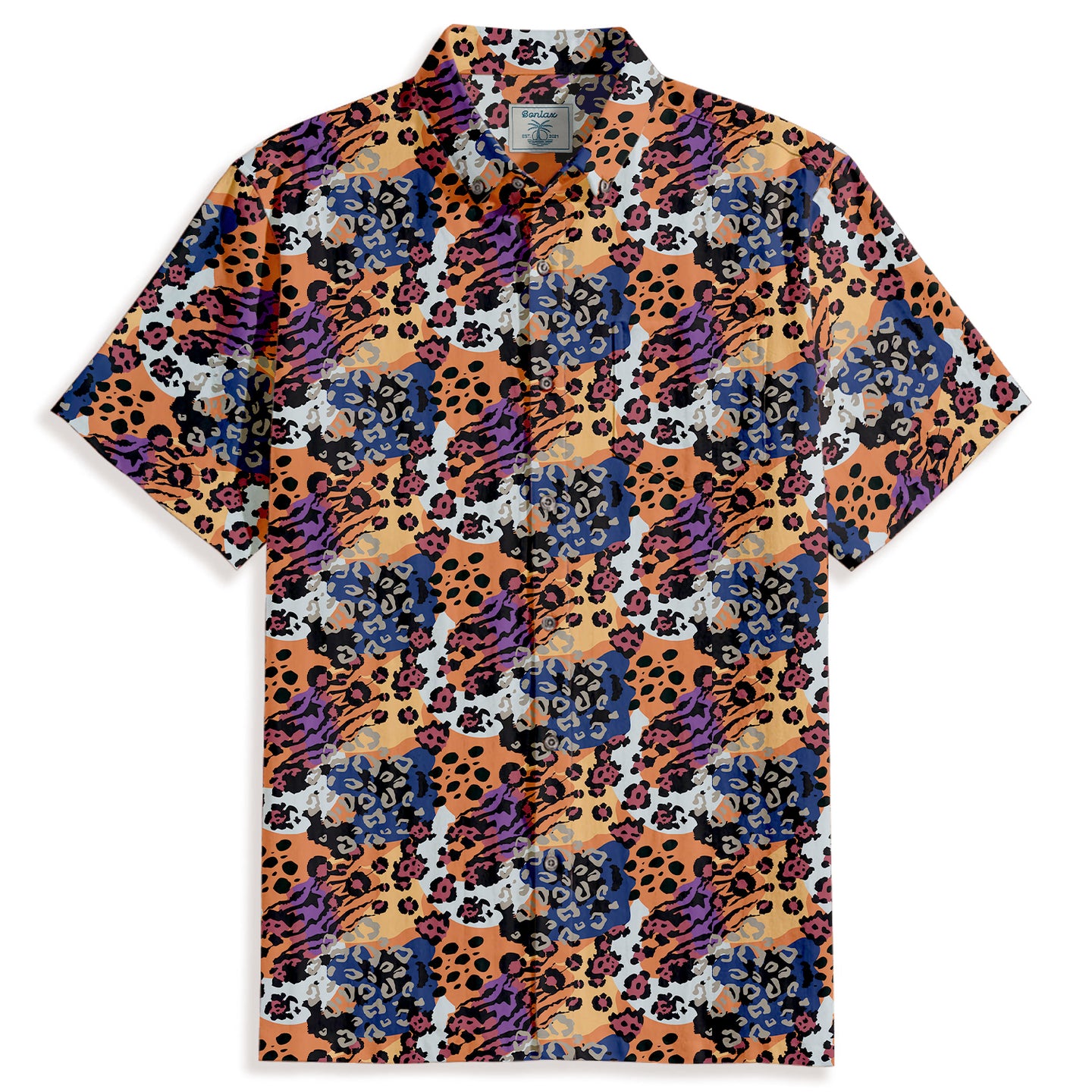 Multicolor Leopard Print Short Sleeve Shirt - Bonlax