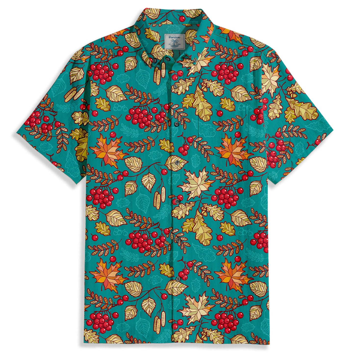 Aautumn Leaaves Print Short Sleeve Shirt - Bonlax