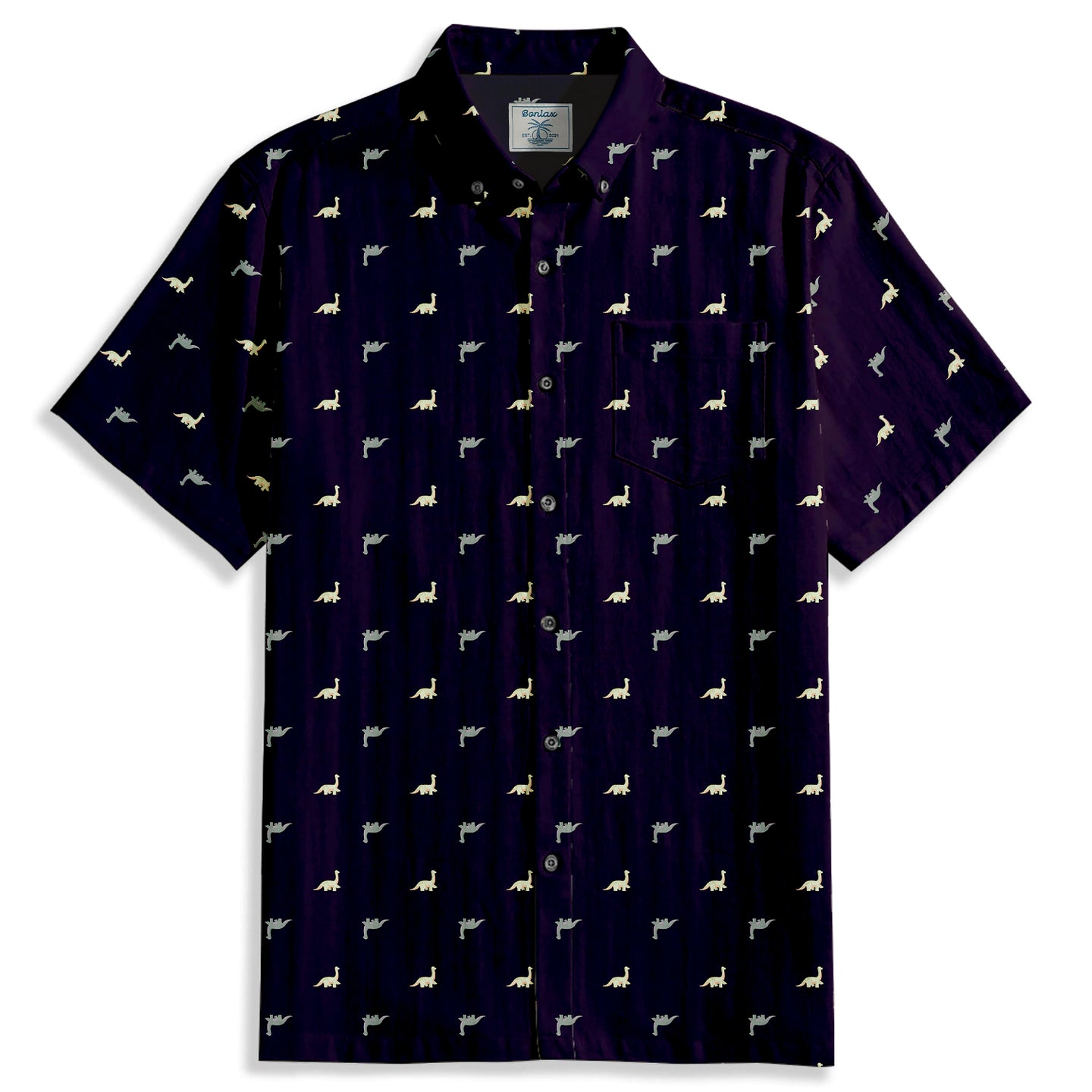 Cartoon Brachiosaurus Print Short Sleeve Shirt - Bonlax