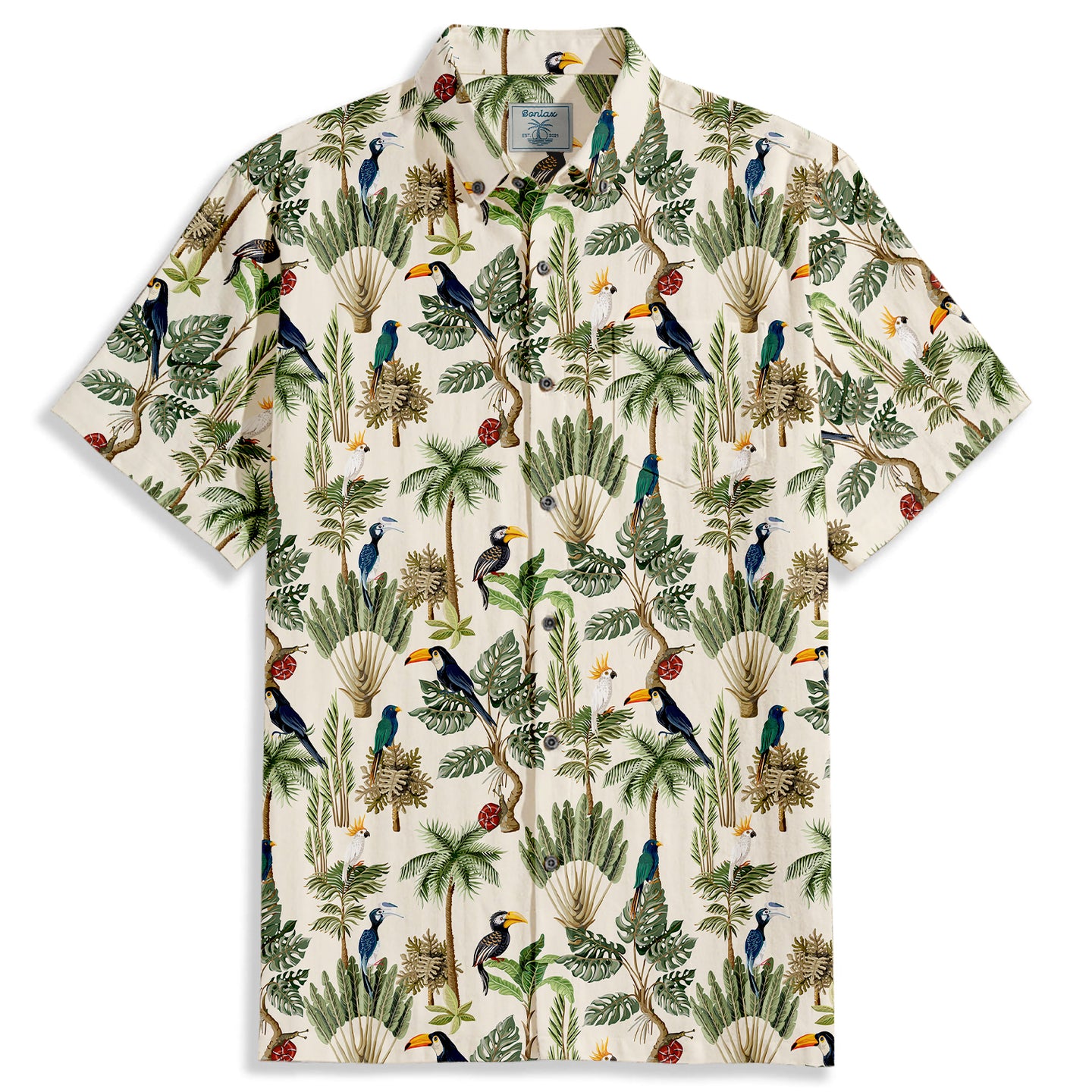 Cheese Vine & Toucan Print Short Sleeve Shirt - Bonlax