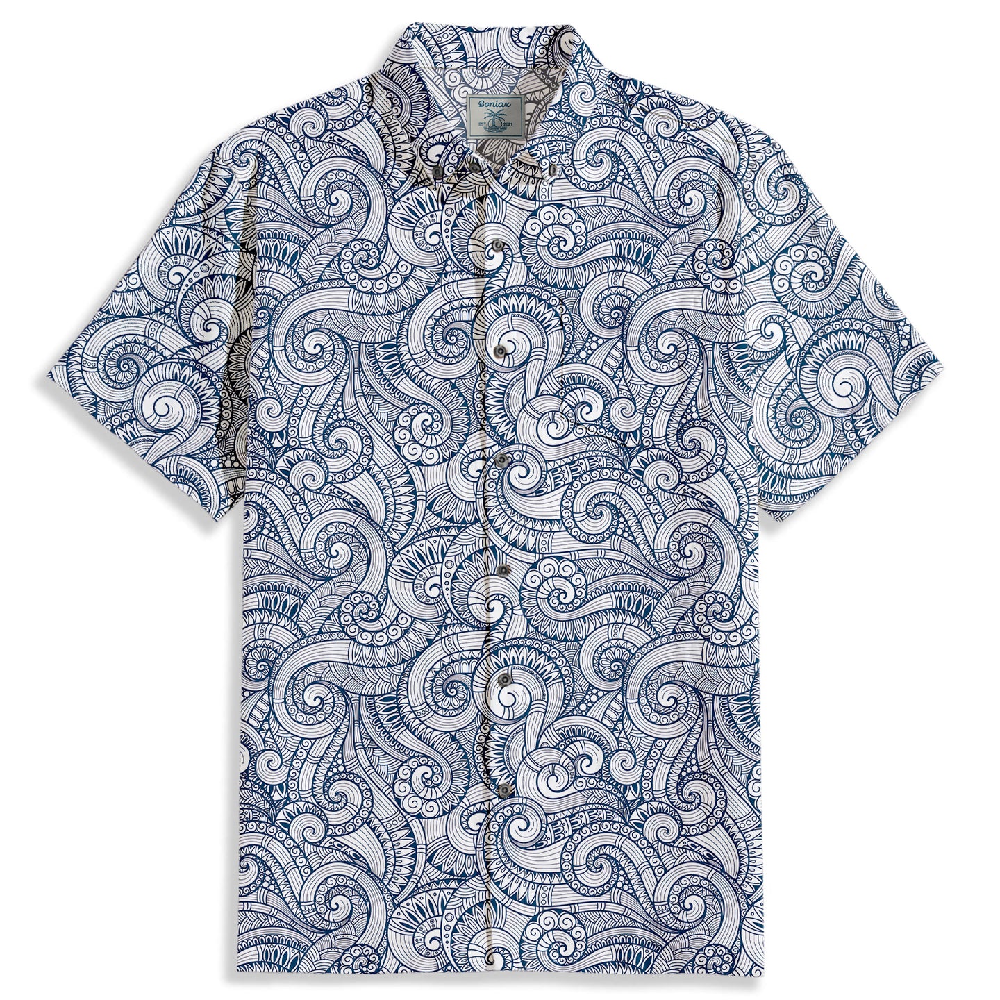 Retro Ethnic Floral Doodle Short Sleeve Shirt - Bonlax