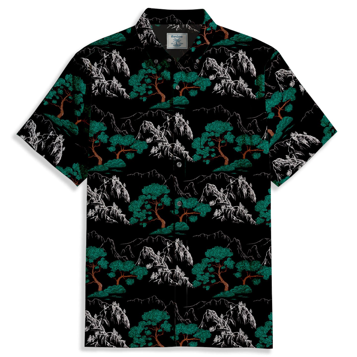 Pine Print Short Sleeve Shirt - Bonlax