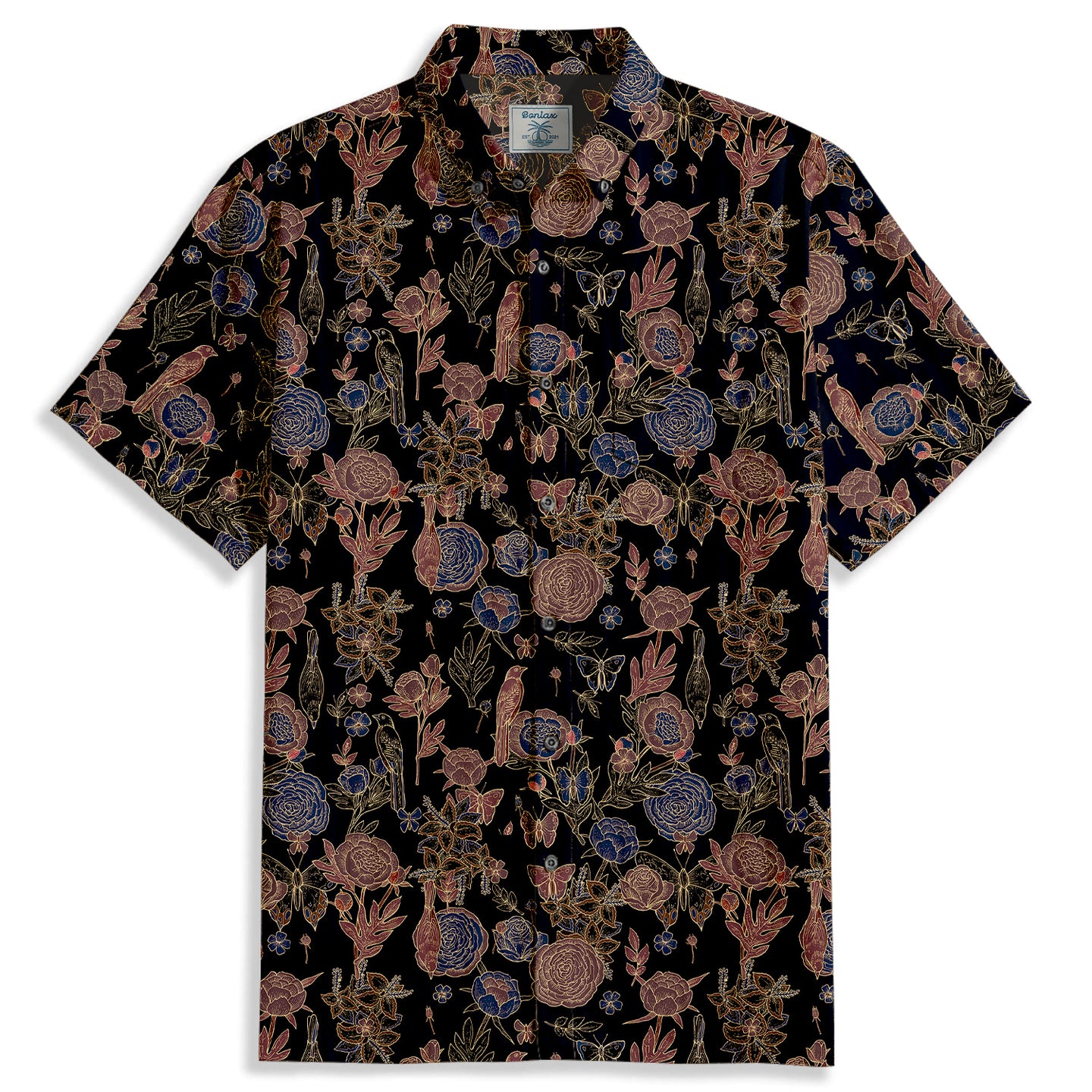 Peony & Rose Print Short Sleeve Shirt - Bonlax