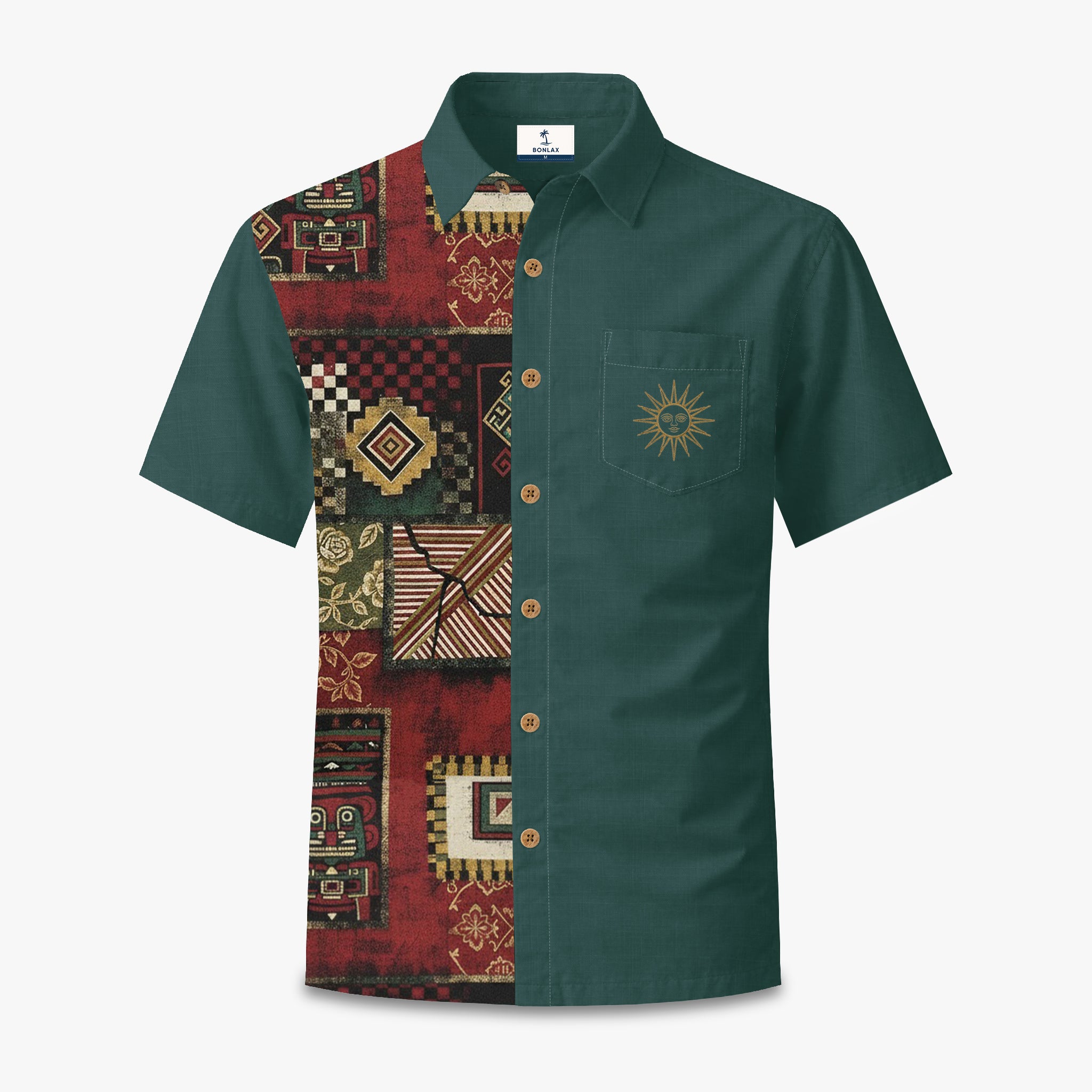 Totem Mosaic Emerald Patchwork Button-Down Shirt