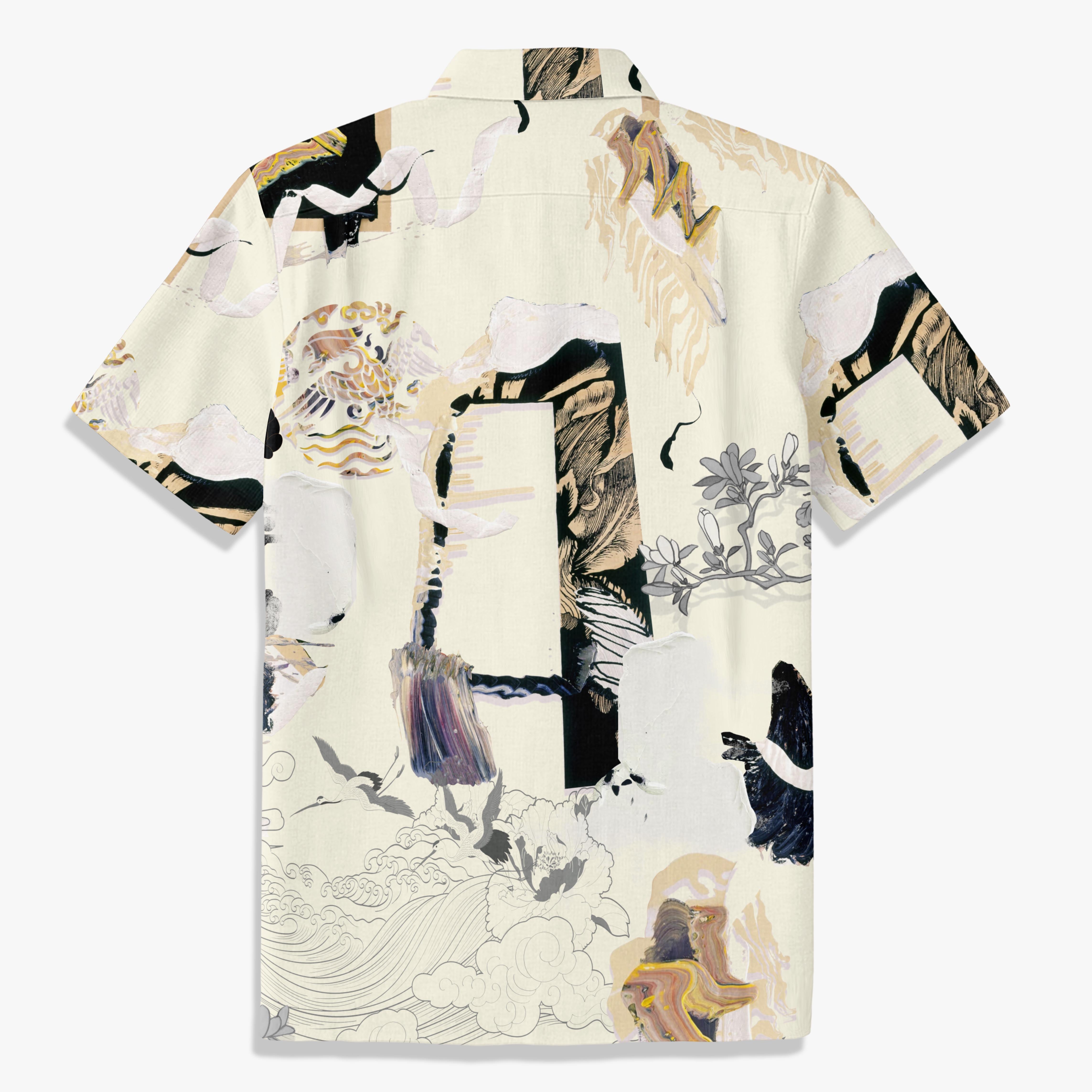 Ukiyo-e Crane Collage Casual Shirt