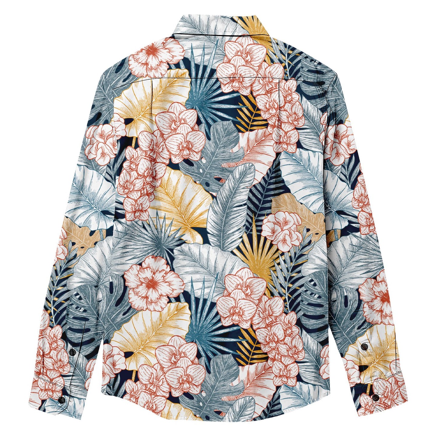 Tropical Palm Leaves Print Long Sleeve Shirt - Bonlax