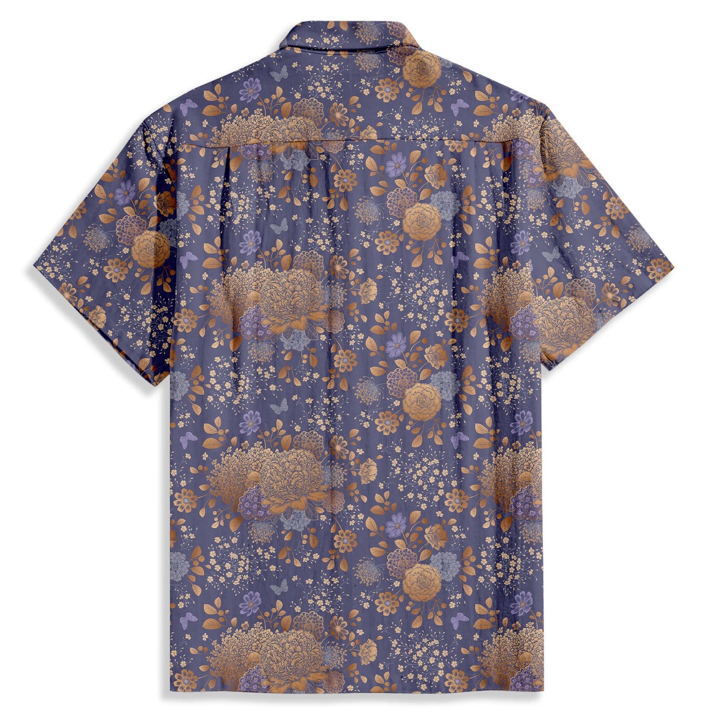 Golden Flowers Print Short Sleeve Shirt - Bonlax