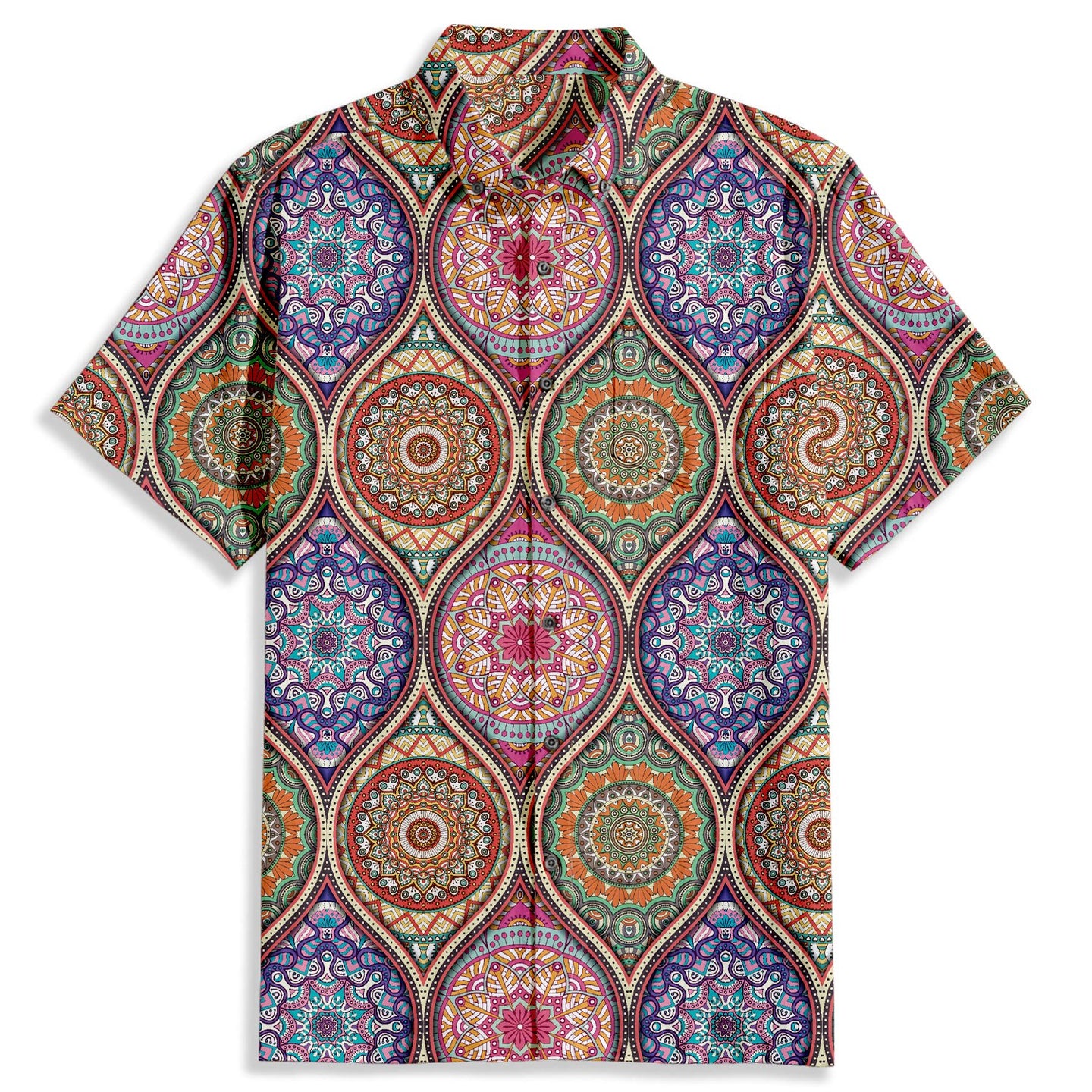 Ethnic Geometric Pattern Print Short Sleeve Shirt - Bonlax