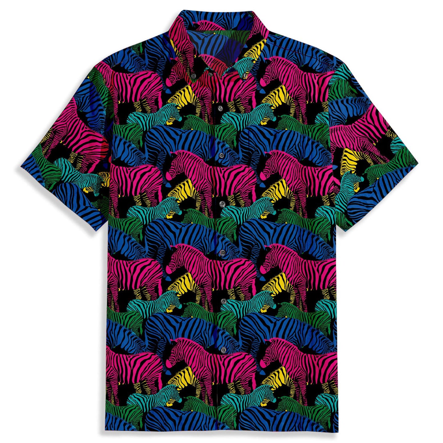 Colorful Zebra Print Short Sleeve Shirt - Bonlax