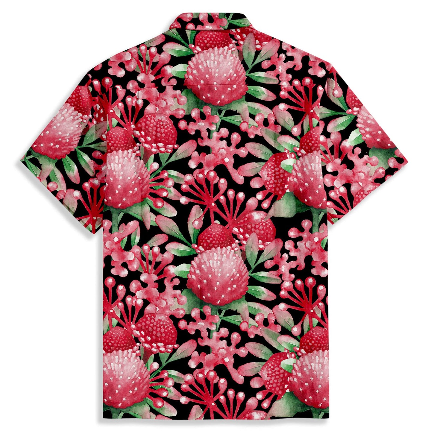 Dahlias & Leaves Print Short Sleeve Shirt - Bonlax