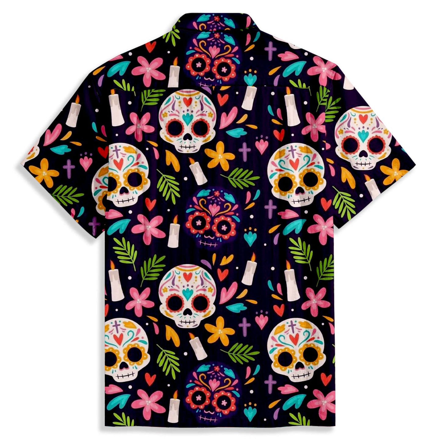 Flower Skull Pattern Short Sleeve Shirt - Bonlax