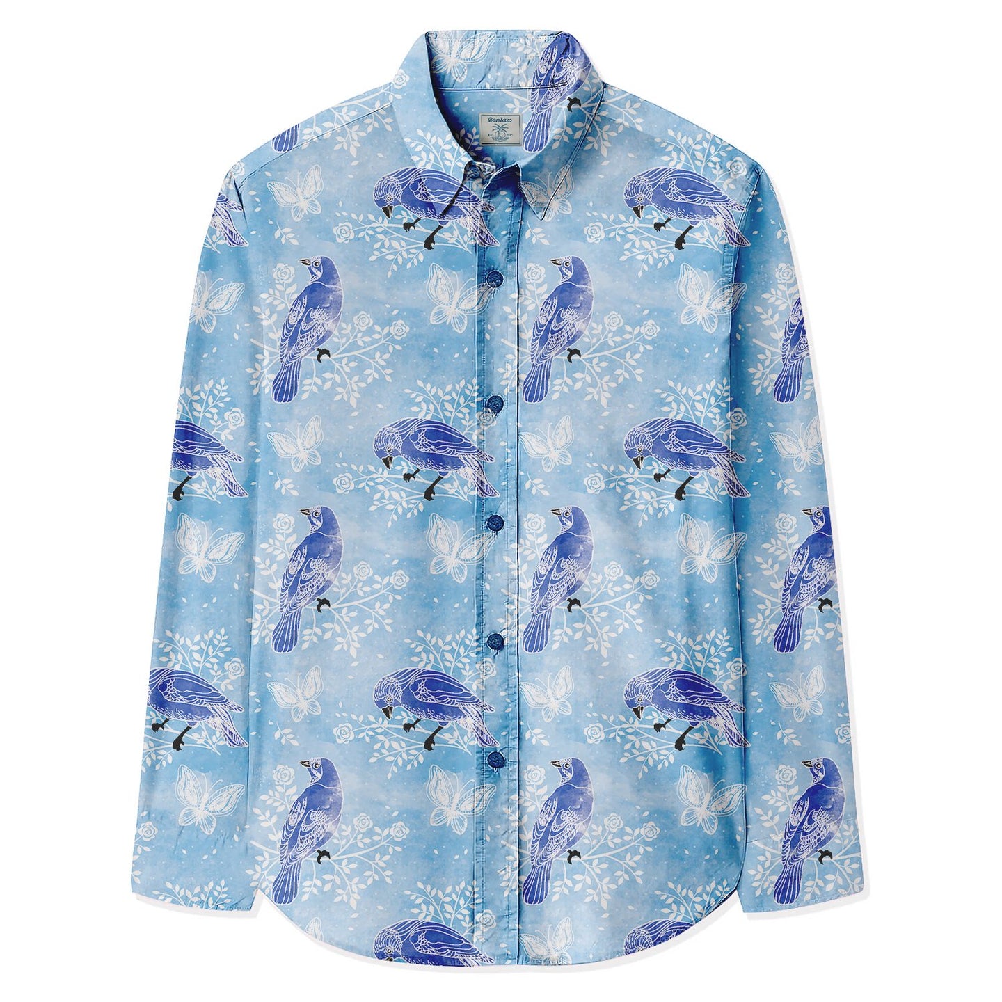 Bird Butterfly Watercolor Long Sleeve Shirt - Bonlax