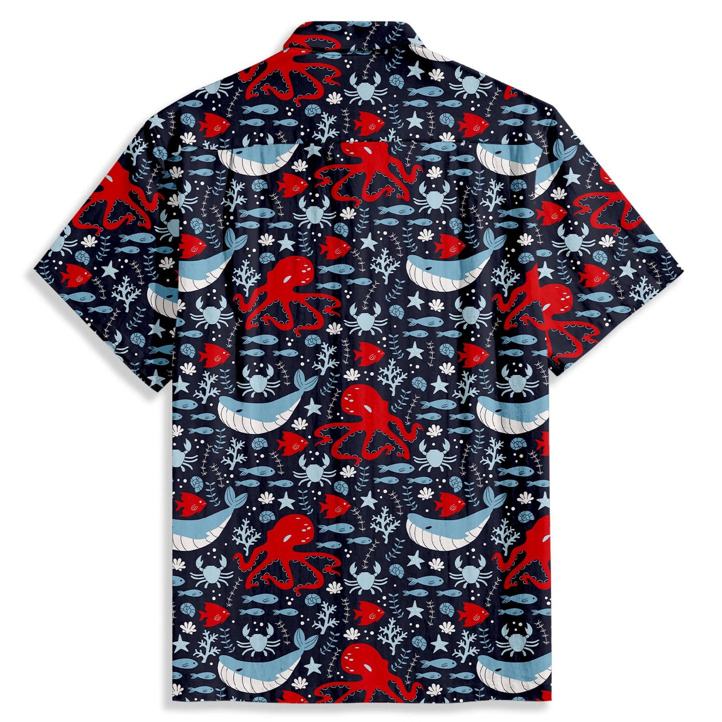 Whale Octopus Print Short Sleeve Shirt - Bonlax