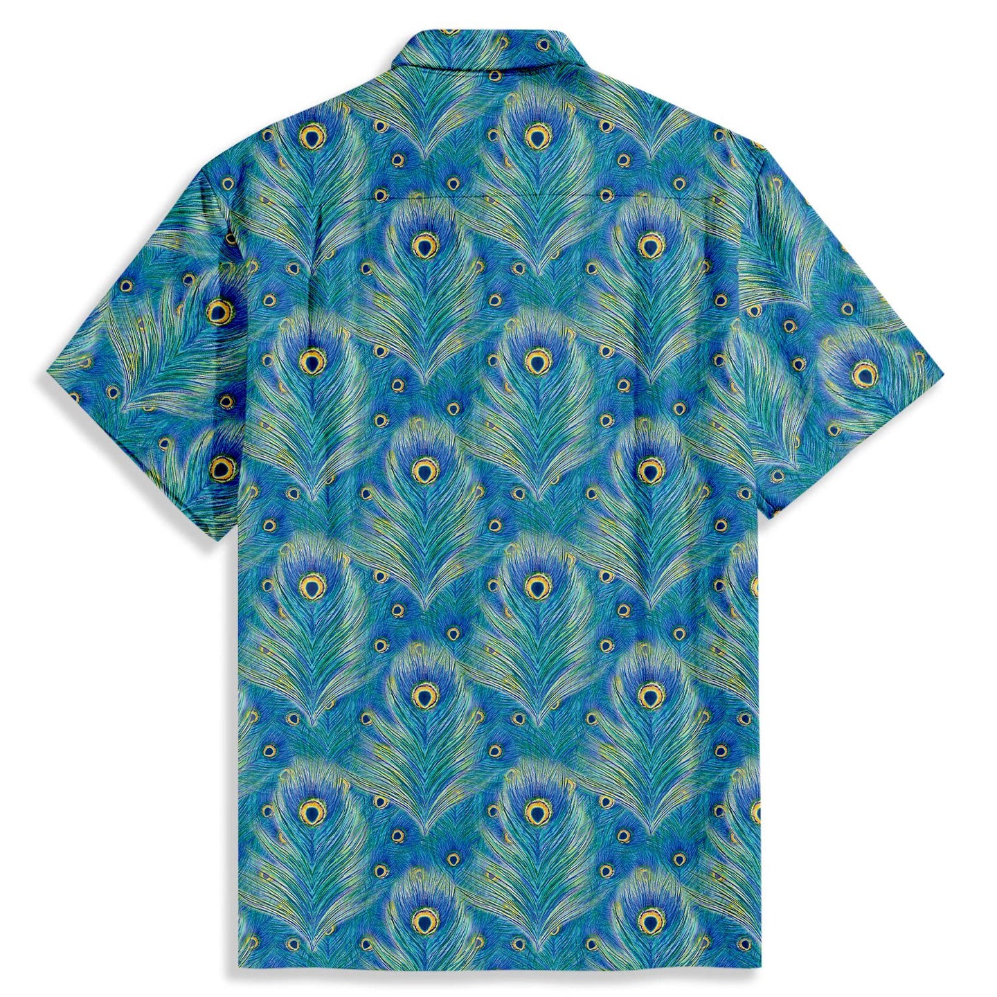 Hand Drawn Wind Peacock Feathers Print Short Sleeve Shirt - Bonlax