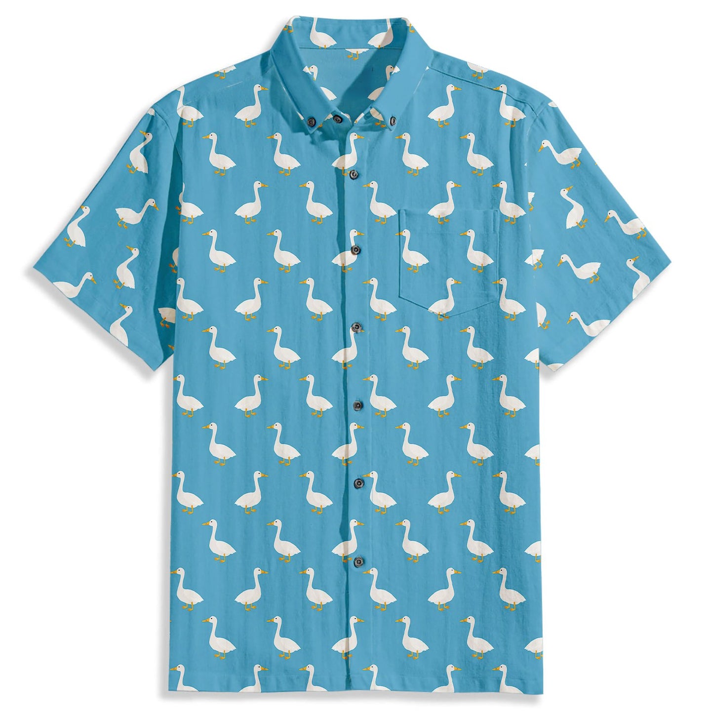 Cute Goose Print Short Sleeve Shirt - Bonlax