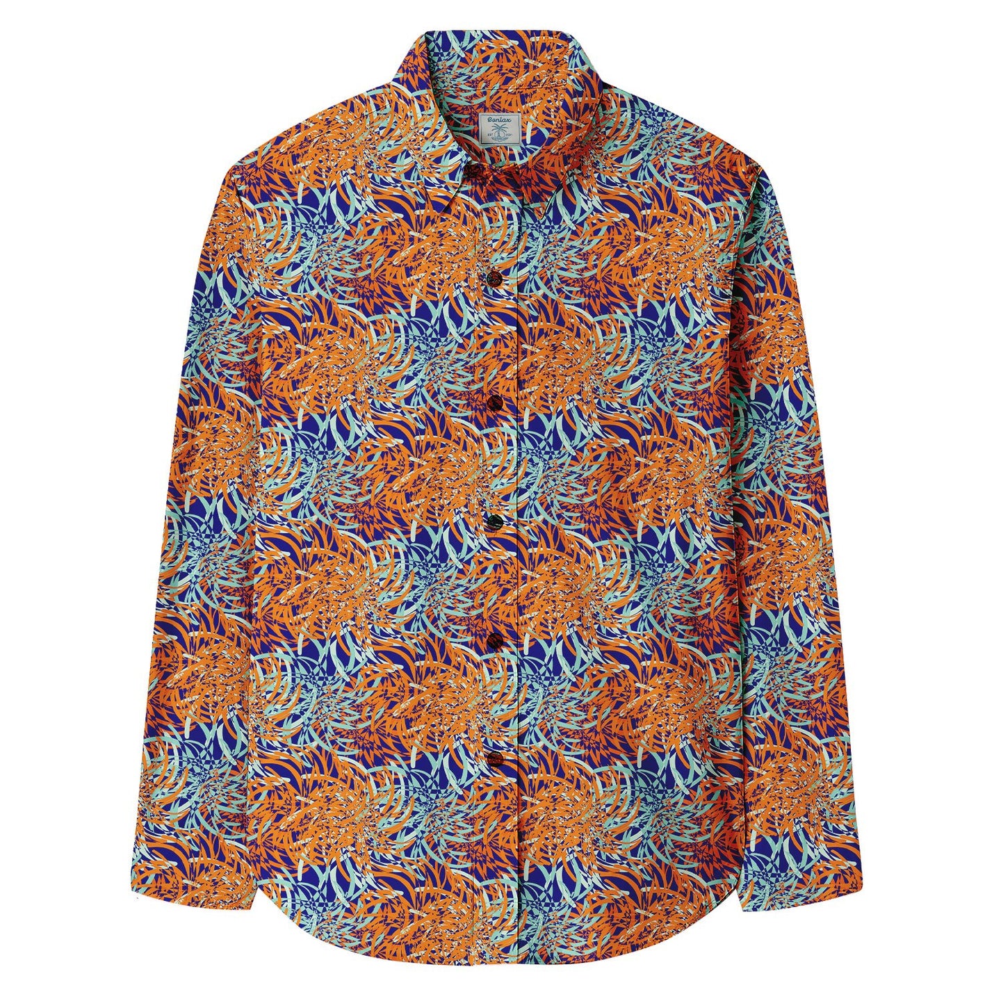 Tropical Leaf Print Long Sleeve Shirt - Bonlax