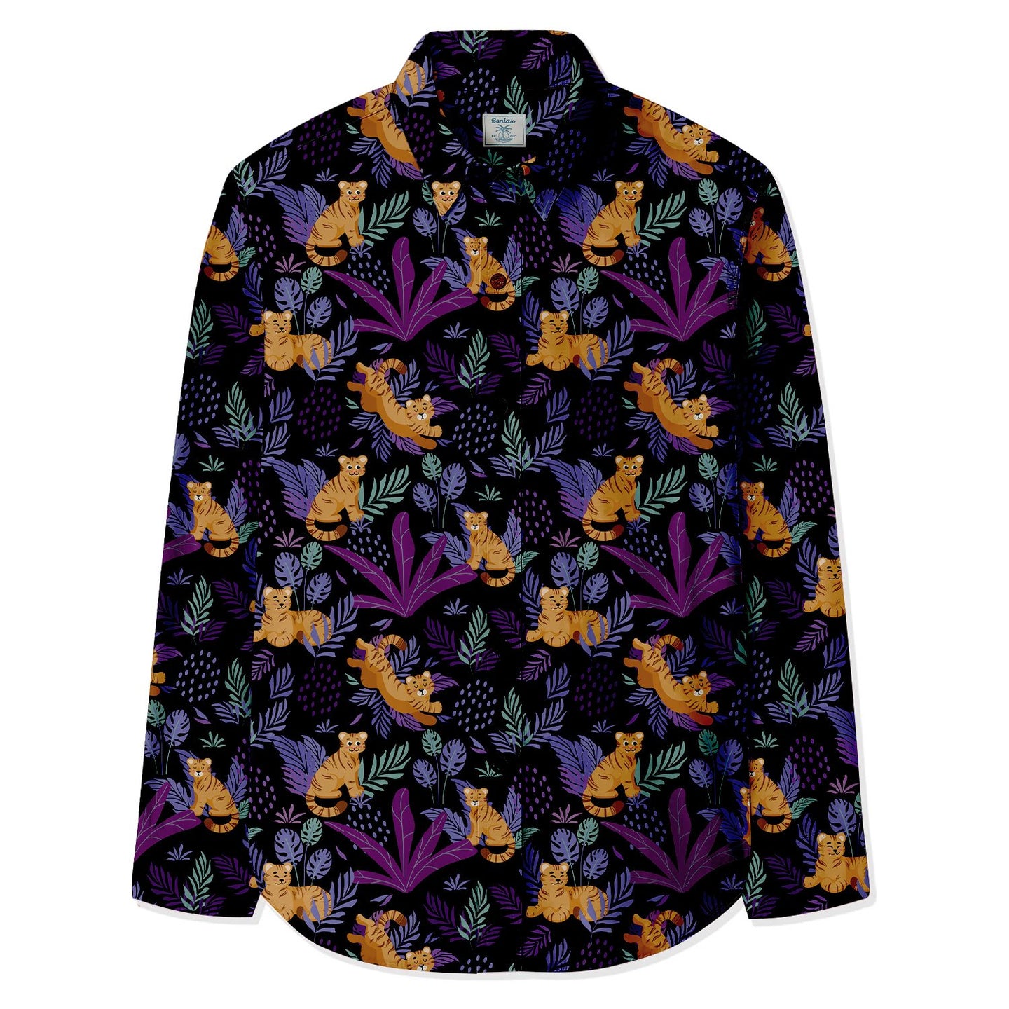 Cartoon Tiger Print Long Sleeve Shirt - Bonlax