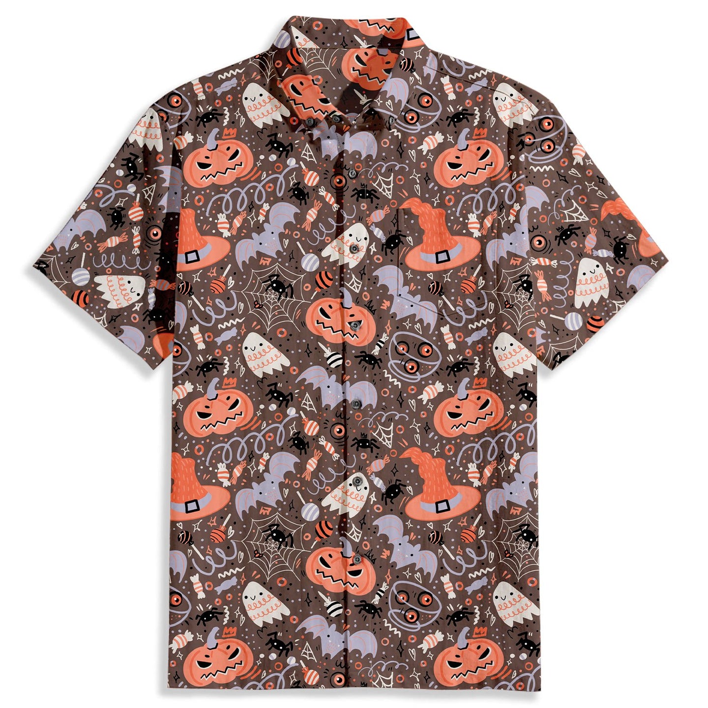 Halloween Hand Srawn Candy Ghost Short Sleeve Shirt - Bonlax