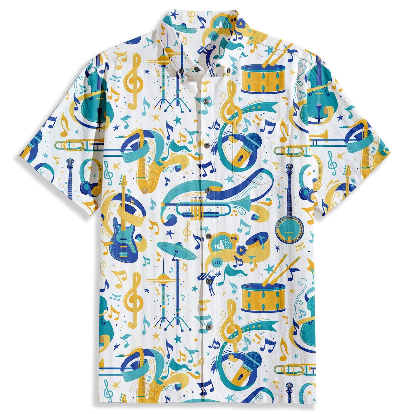 Instrument Music Symbols Print Short Sleeve Shirt - Bonlax