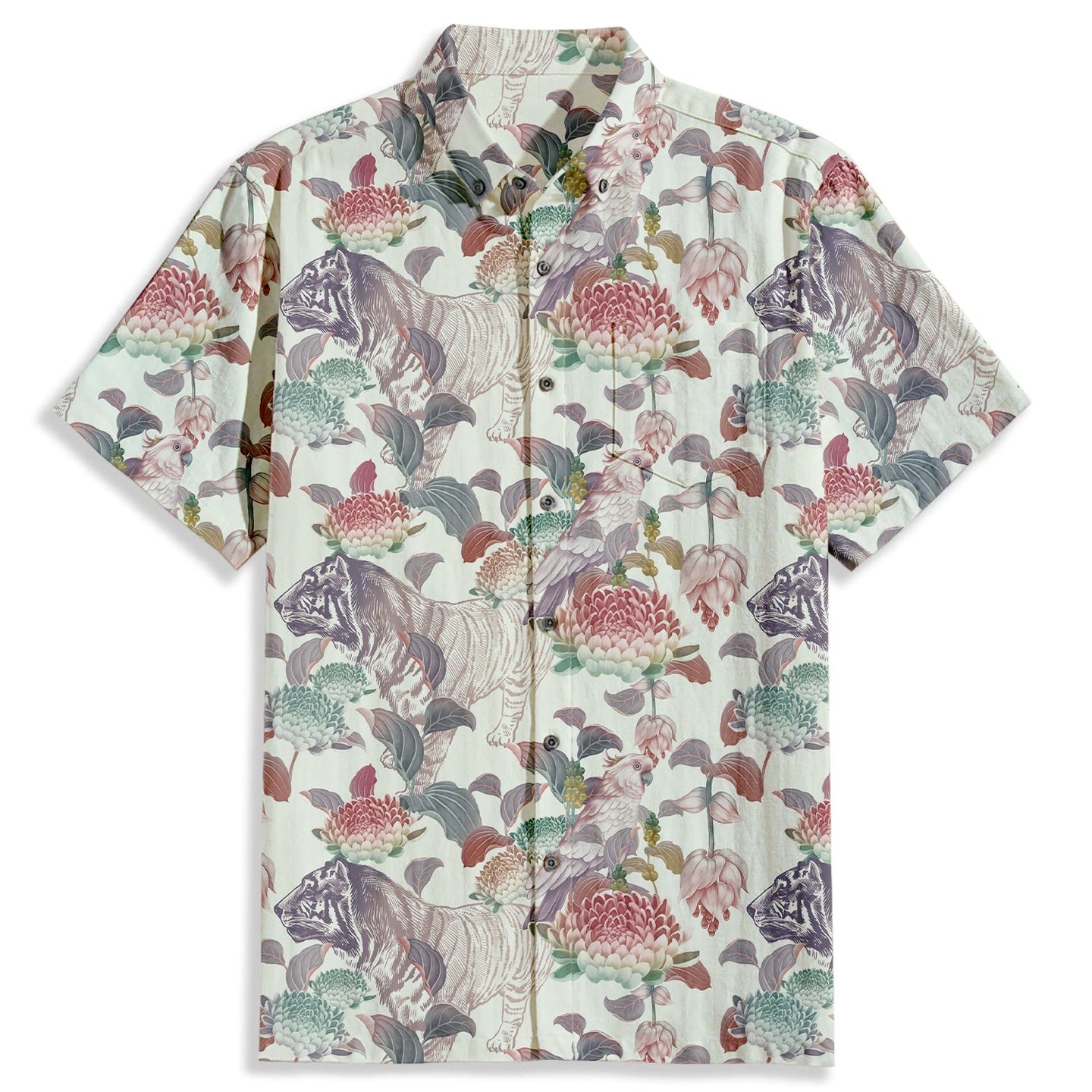 Parrot Branch Tiger Print Short Sleeve Shirt - Bonlax