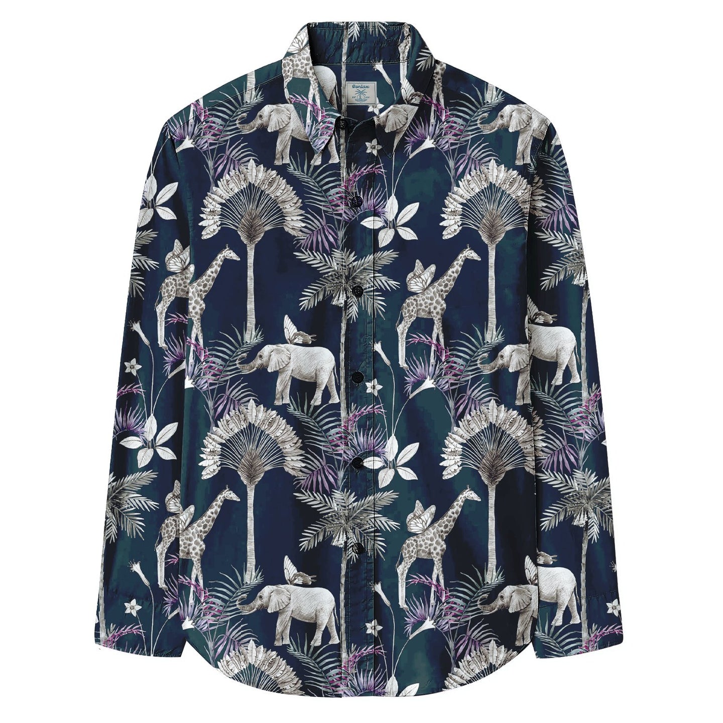 Elephant & Tree Print Long Sleeve Shirt - Bonlax