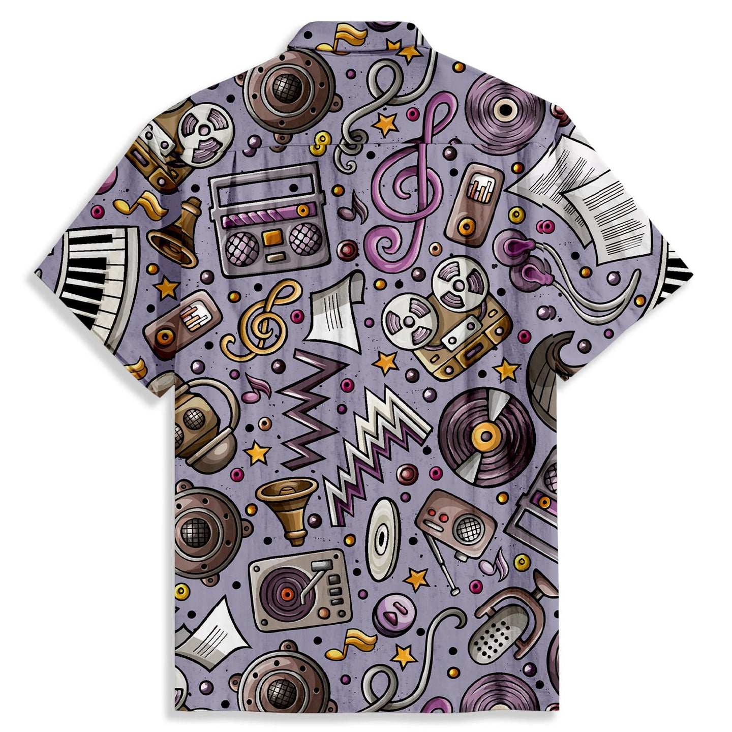 Cartoon Musical Instruments Print Short Sleeve Shirt - Bonlax