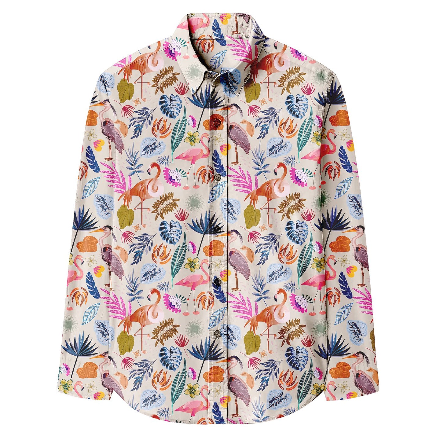 Flamingo Print Long Sleeve Shirt - Bonlax