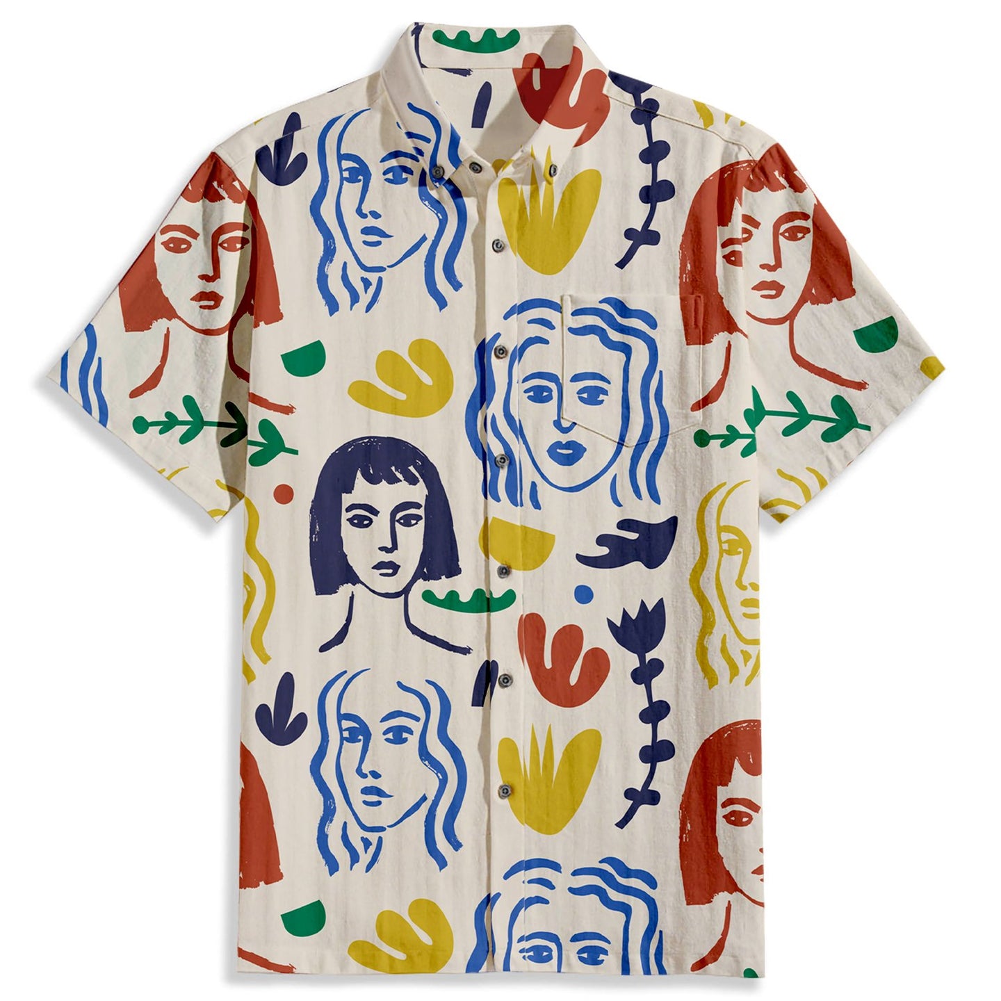 Simple Strokes of Human Face Print Short Sleeve Shirt - Bonlax