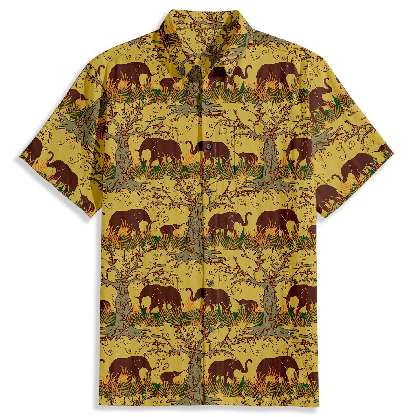 Jungle Elephant Print Short Sleeve Shirt - Bonlax