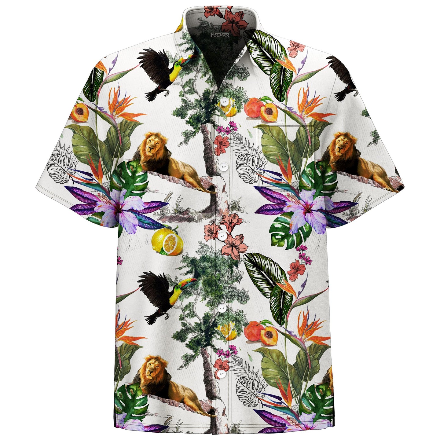 Lion Jungle Print Short Sleeve Shirt - Bonlax