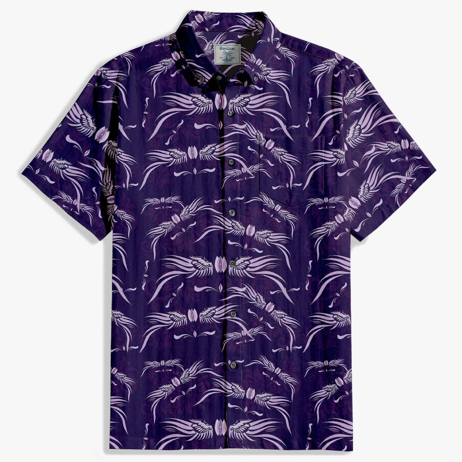 Purple flying feather pattern shirt-Bonlax